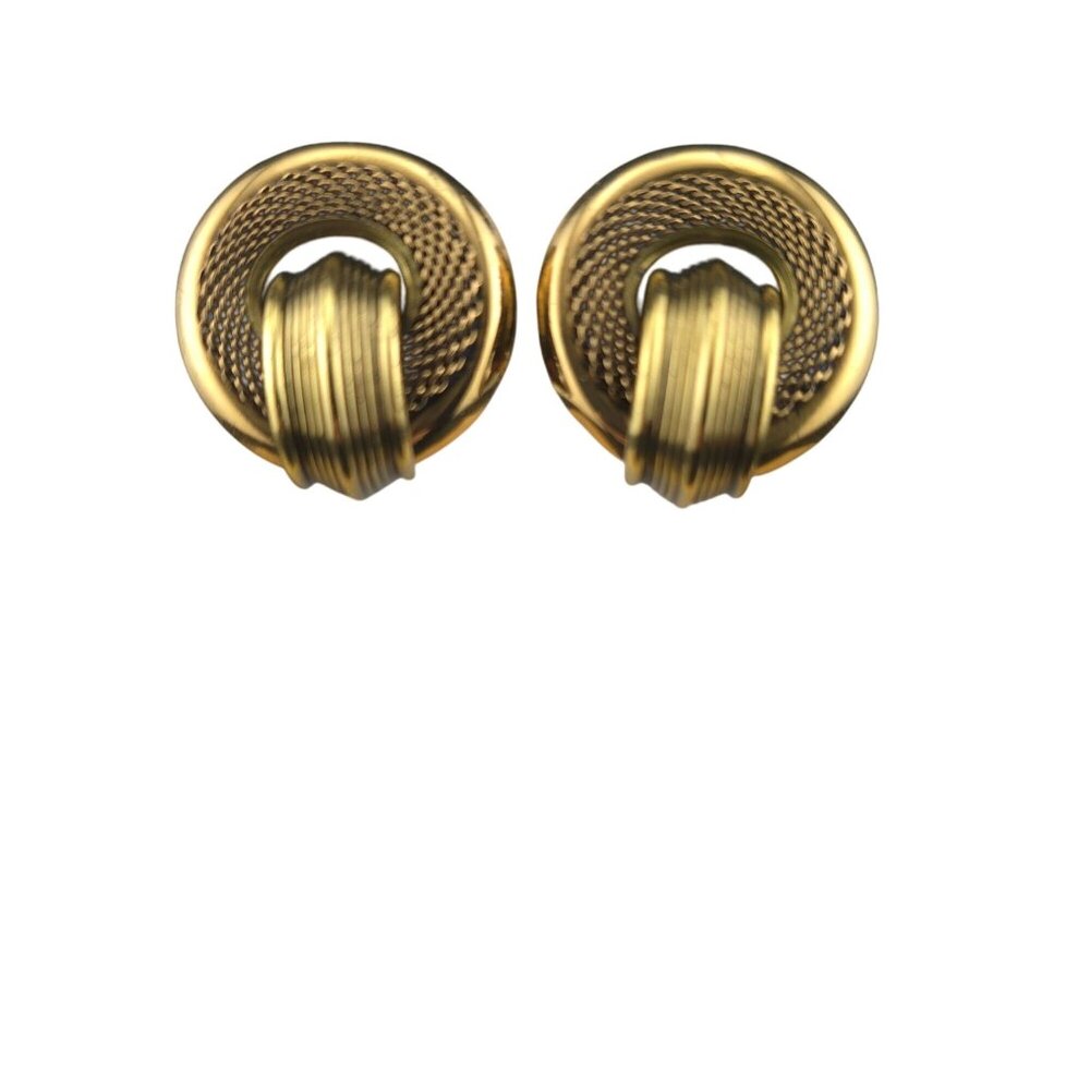 Vintage Bulatti Gold-Tone Textured Knot Clip-On Earrings Classic - Picture 2 of 8